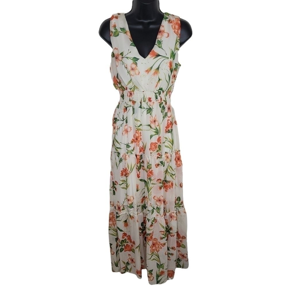 Kate and Lily sleeveless floral chiffon tiered maxi dress size 6
